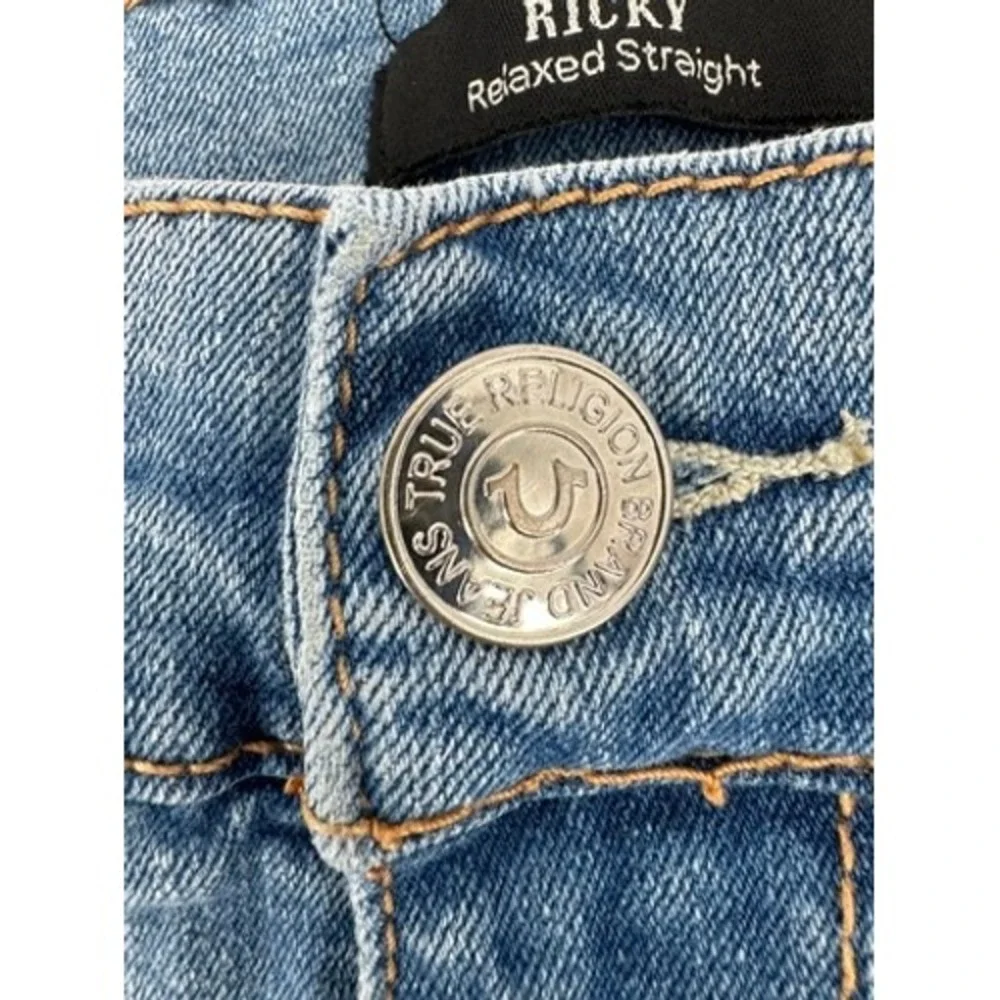 True Religion Ricky Jeans Mens 44 Light Wash Relaxed Straight Horseshoe Denim